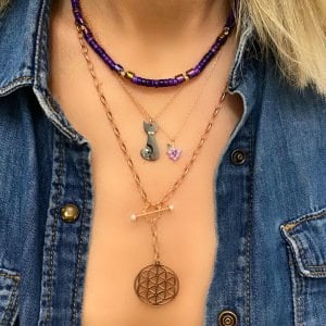 Mor Taşlı Kısa Kolye