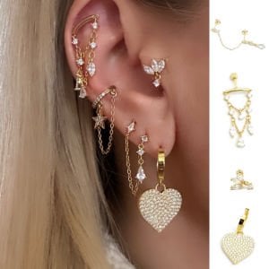 Gümüş Taşlı Kalp Küpe -adet-