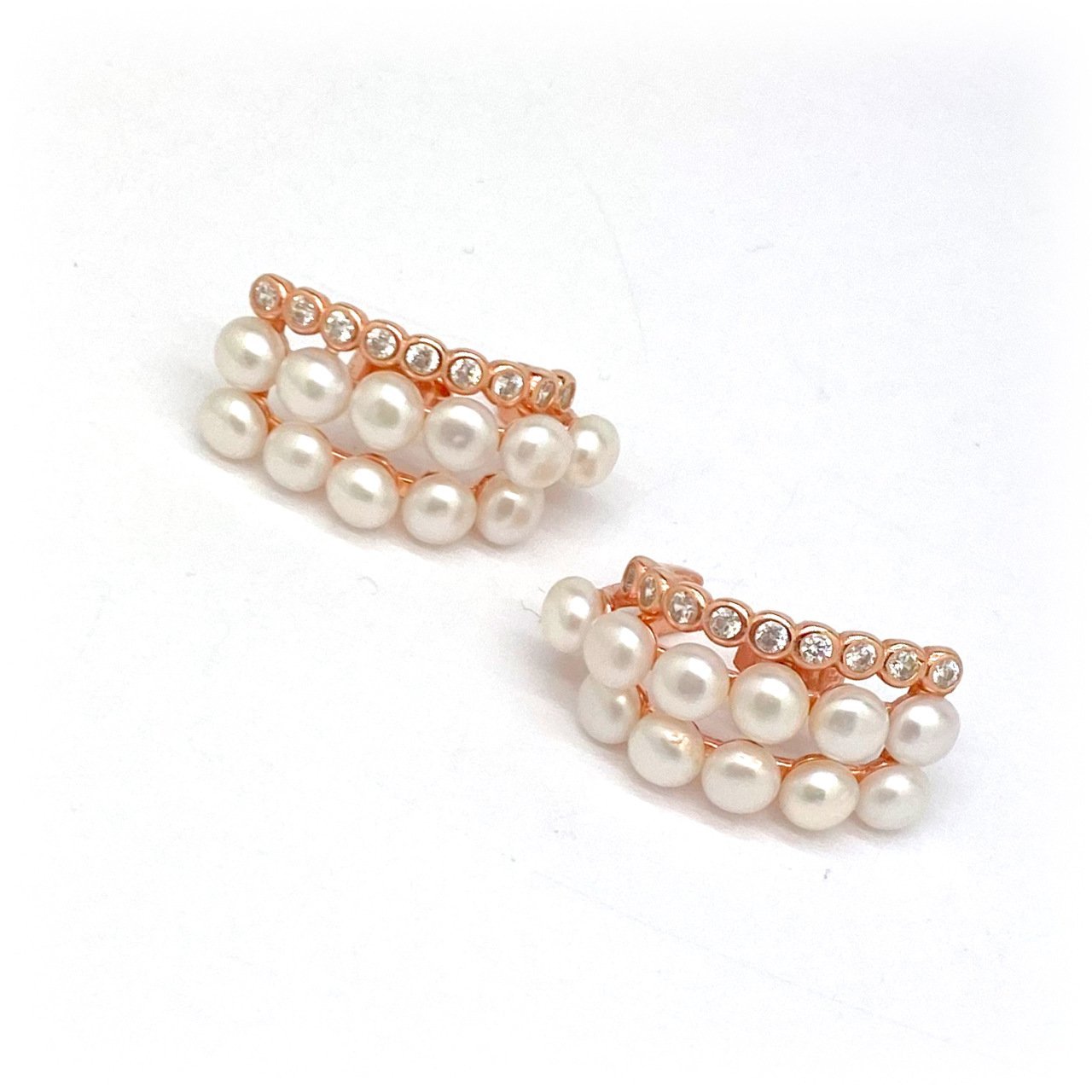 Gümüş Rose İncili Taşlı Küpe -çift-