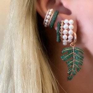 Gümüş Rose İncili Taşlı Küpe -çift-