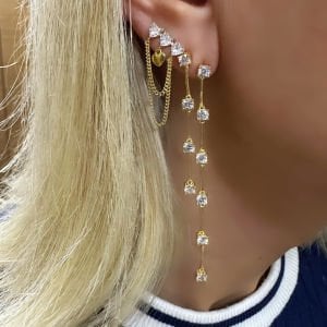 4 Taşlı Gümüş Uzun Küpe -adet-