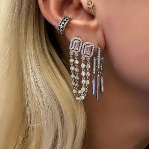 Taşlı Gümüş Kıkırdak Küpe -adet-