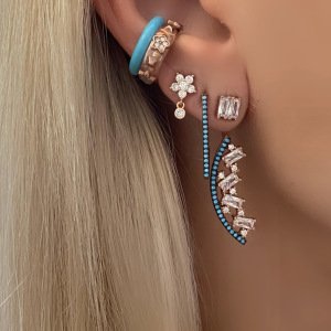 Gümüş Rose Turkuaz Taşlı Küpe -adet-