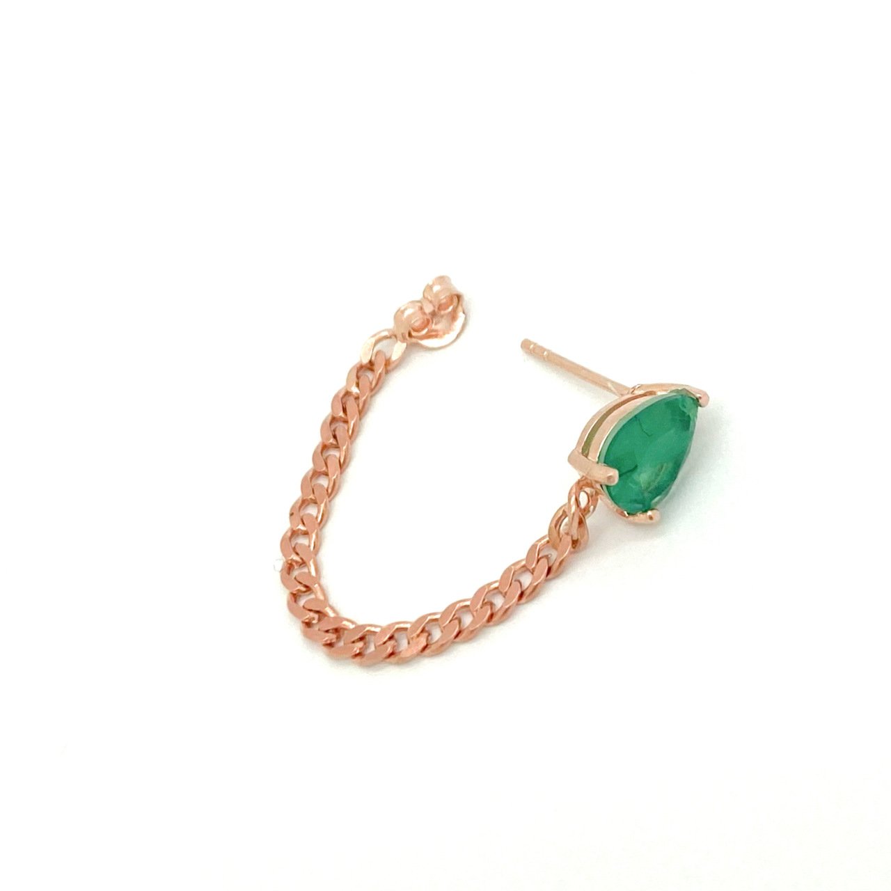 Gümüş Rose Yeşil Taş Zincir Küpe -adet-