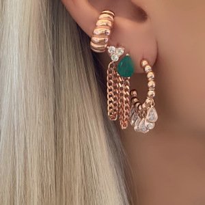 Gümüş Rose Yeşil Taş Zincir Küpe -adet-