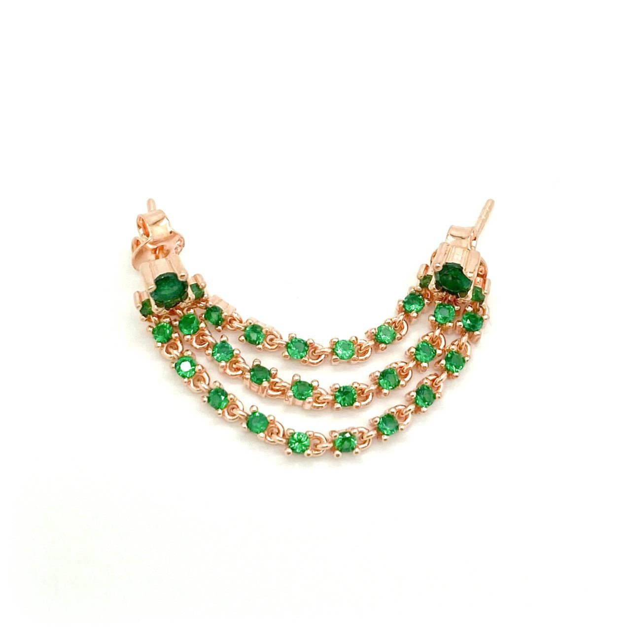 Gümüş Yeşil Taşlı 3 Sıra Rose Küpe -adet-