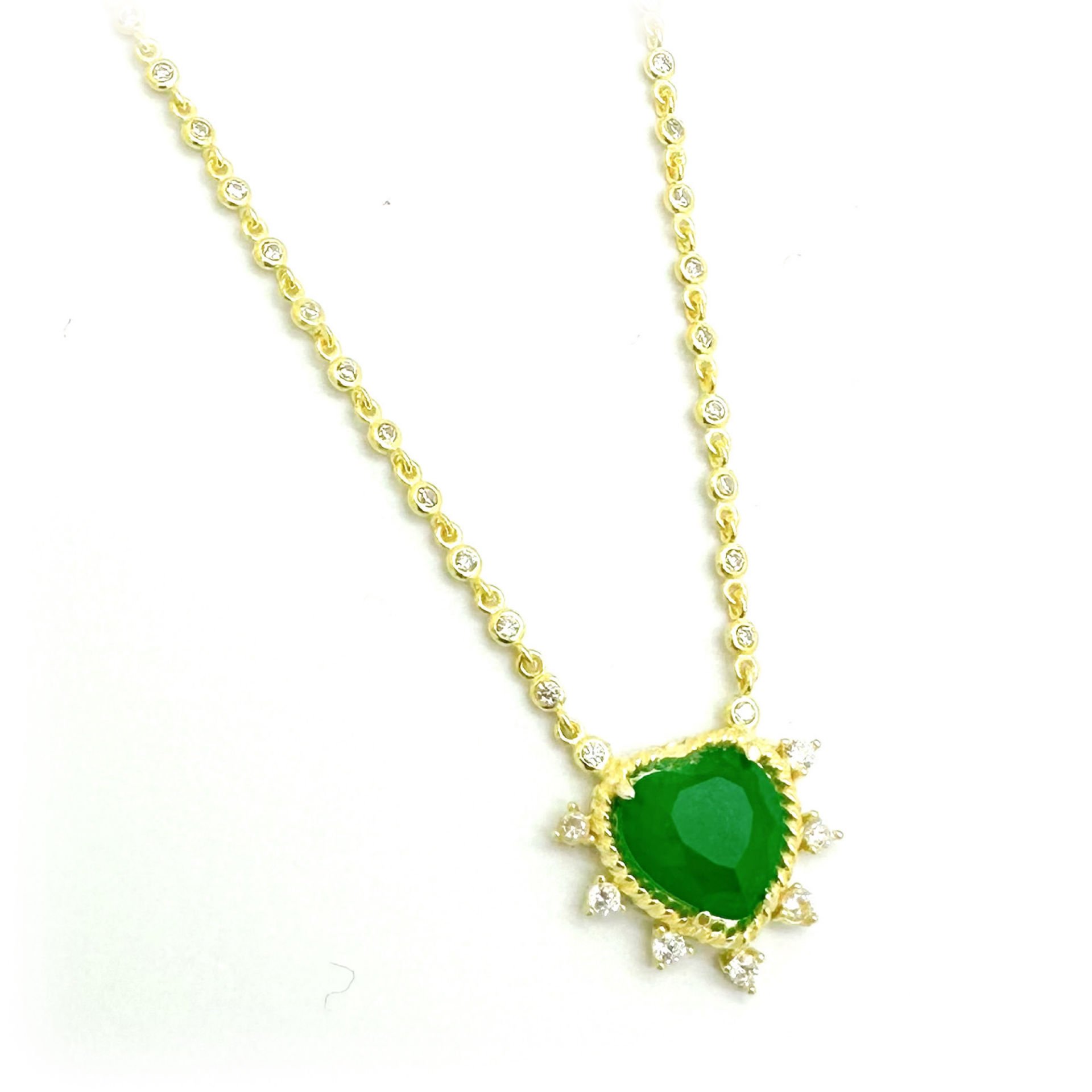 Gümüş Yeşil Kalp Kolye