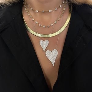 Gümüş Taşlı Kalp Büyük Kalp Kolye