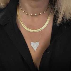 Gümüş Taşlı Kalp Büyük Kalp Kolye