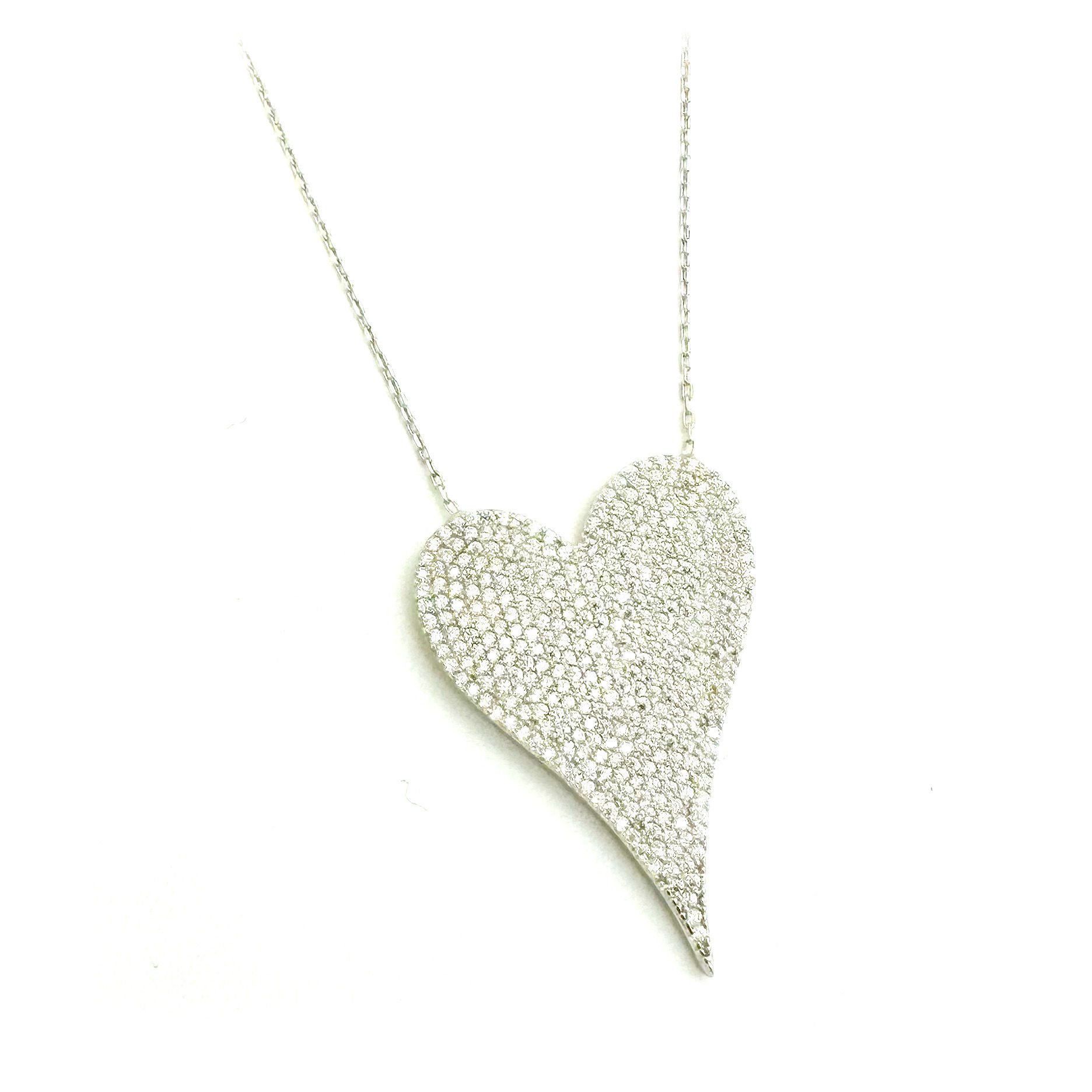 Gümüş Taşlı Kalp Büyük Kalp Kolye