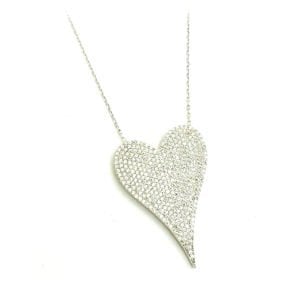 Gümüş Taşlı Kalp Büyük Kalp Kolye