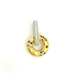Renkli Taşlı Gold Yuvarlak Charm Küpe -adet-
