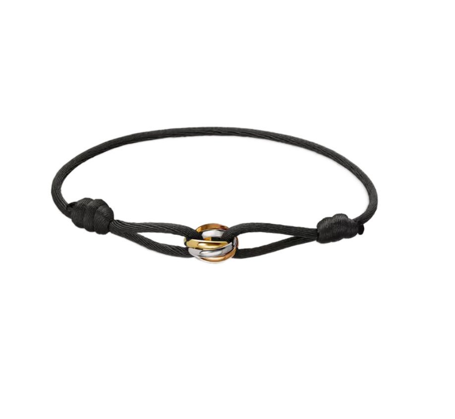Siyah İpli 3 Renk Gümüş Bileklik
