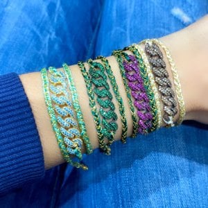 Yeşil Taşlı Yeşil İpli Zincir Bileklik