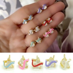 Gümüş Mor Mineli Tek Taş Küpe -adet-