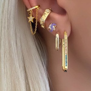 Gümüş Pastel Taşlı Dikdörtgen Küpe -adet-