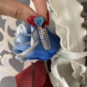 Gümüş Gurme Zincirli Kalp Taş Küpe - adet-