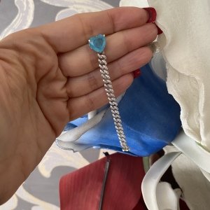 Gümüş Gurme Zincirli Kalp Taş Küpe - adet-