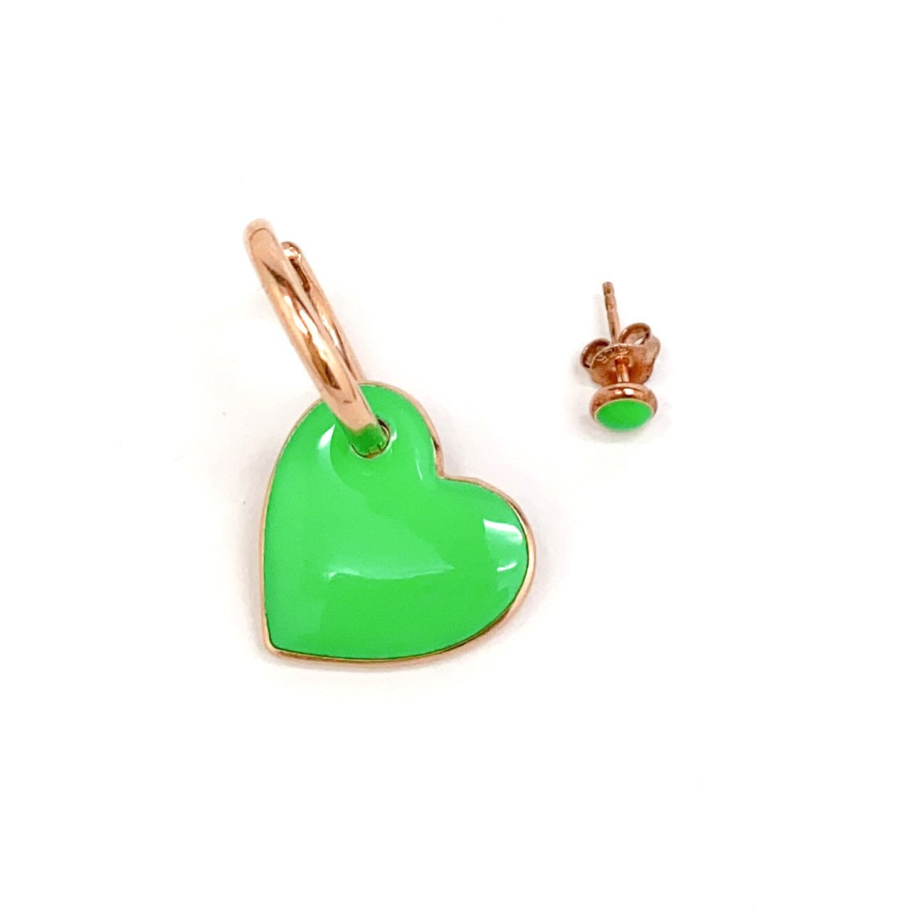 Gümüş Rose Yeşil Kalp Küpe -adet-