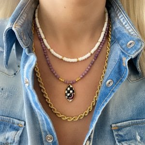 Beyaz Taşlı Doğal Taş Kolye -35 cm-