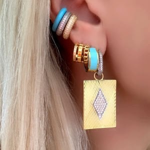 Gümüş Gold Mavi Halka Küpe -adet-