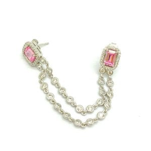 Gümüş Pembe Baget Taş ikili Küpe -adet-