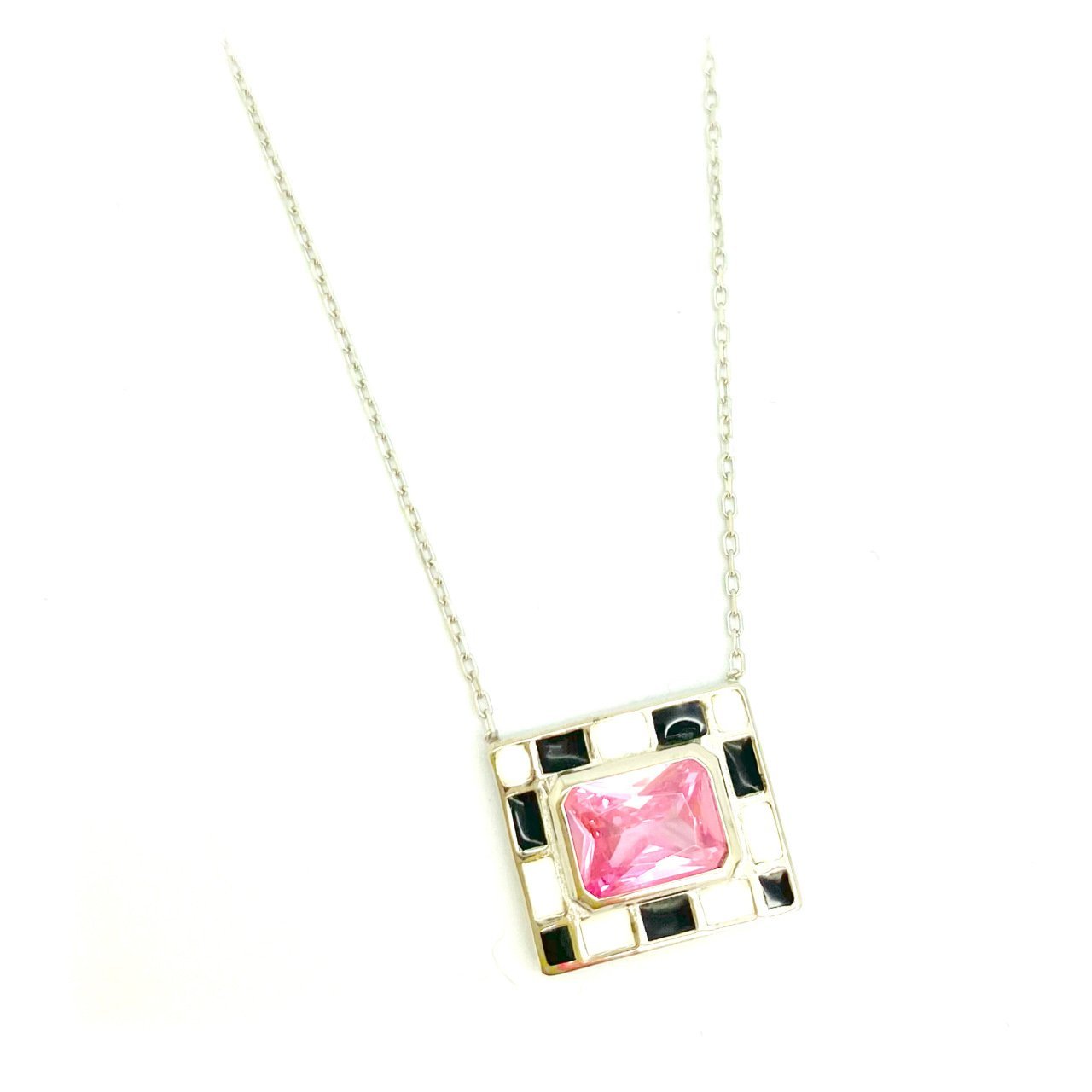 Pembe Taş Kare Kolye