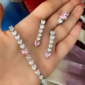 Gümüş Pembe Kalp Taş Küpe -adet-