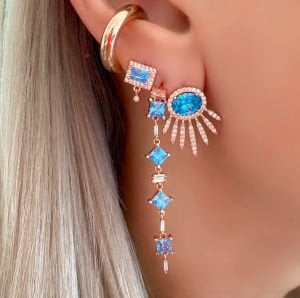 Gümüş Minik Mavi Kare Taş Minik Küpe -adet-