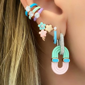 Üç Renk Çiçek Küpe -adet-