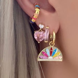 Gümüş Gold Renkli Mineli Küpe -adet-