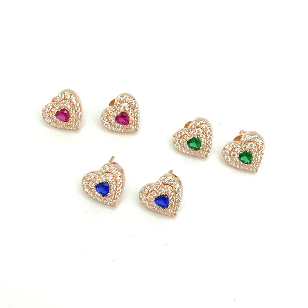 Renkli Taşlı Kalp Küpe -adet-