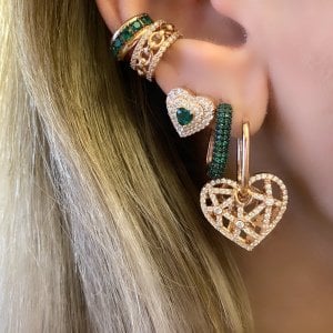 Renkli Taşlı Kalp Küpe -adet-