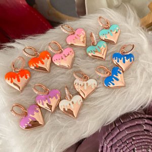 Renkli Mineli Kalp Küpe -adet-