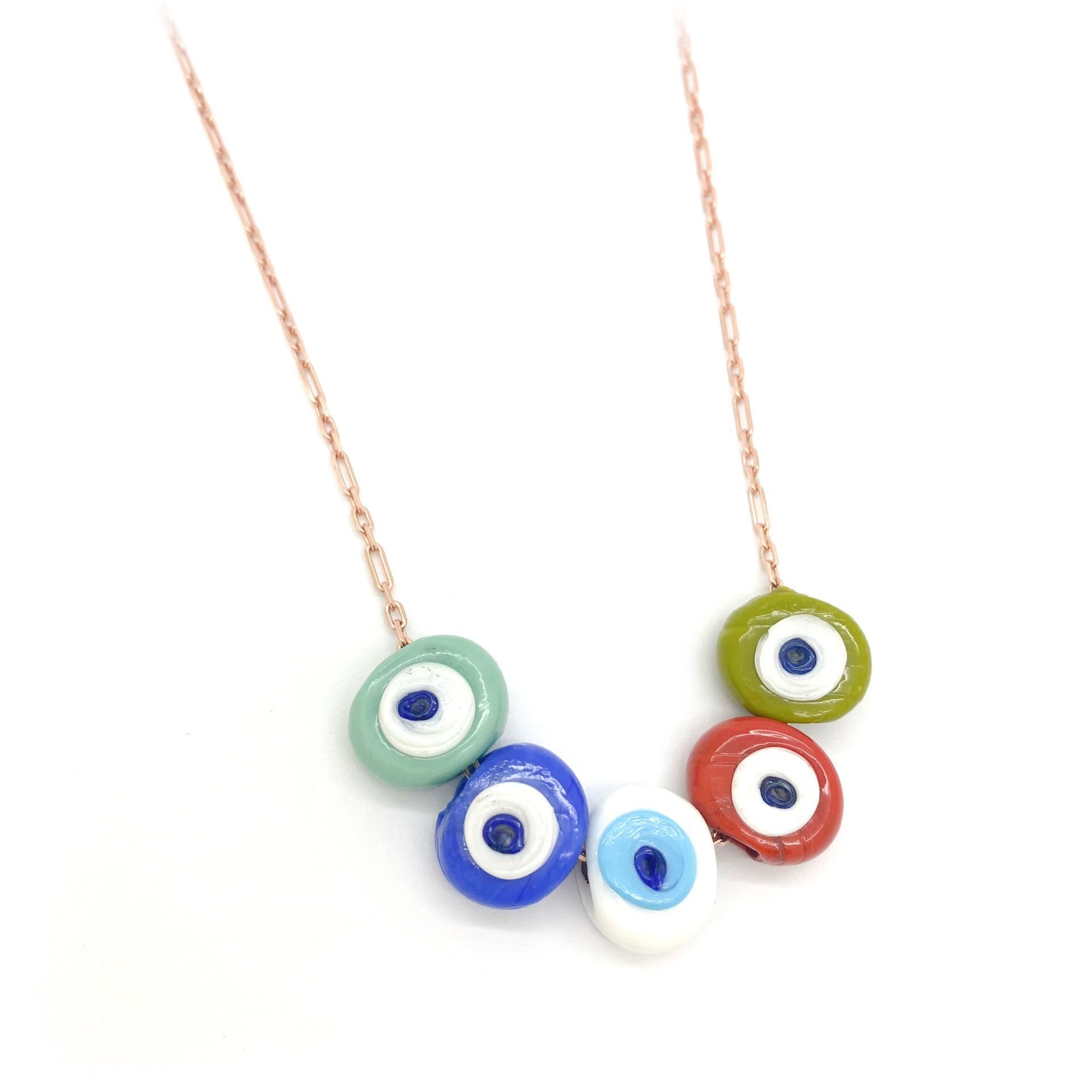 Renkli Nazar Boncuklu Zincir -60 cm-
