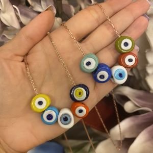 Renkli Nazar Boncuklu Zincir -60 cm-