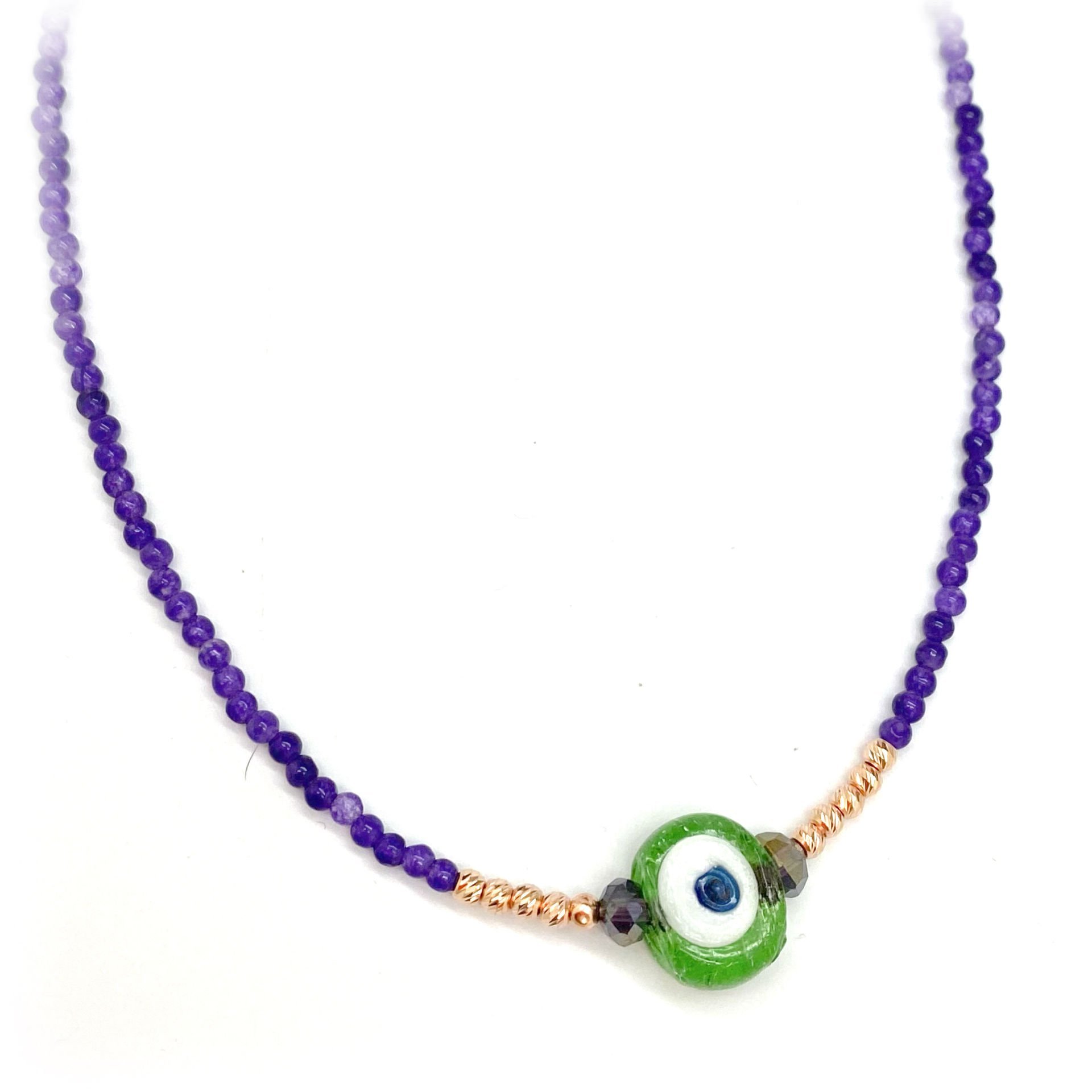 Mor Taşlı Nazar Kolye -40 cm-