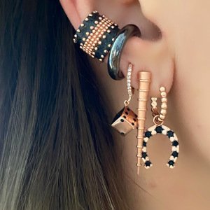 Siyah Taşlı Nal Küpe -adet-