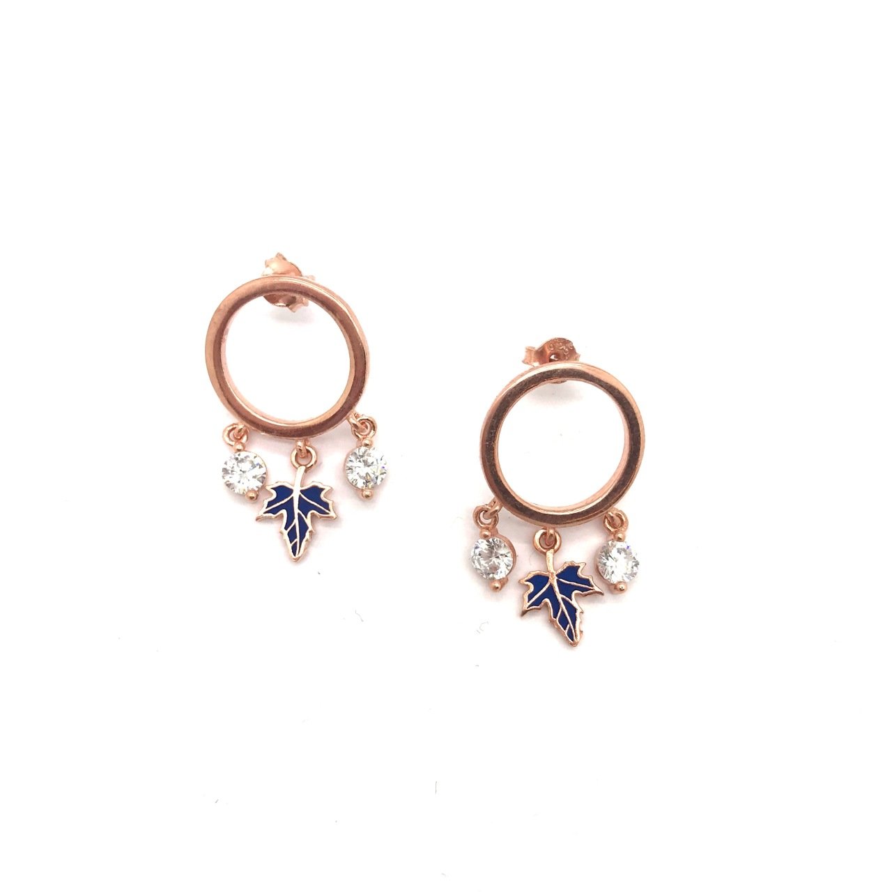 Lacivert Yaprak Küpe