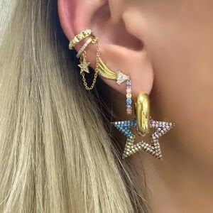 Gümüş Renkli Taşlı Yıldız Küpe -adet-