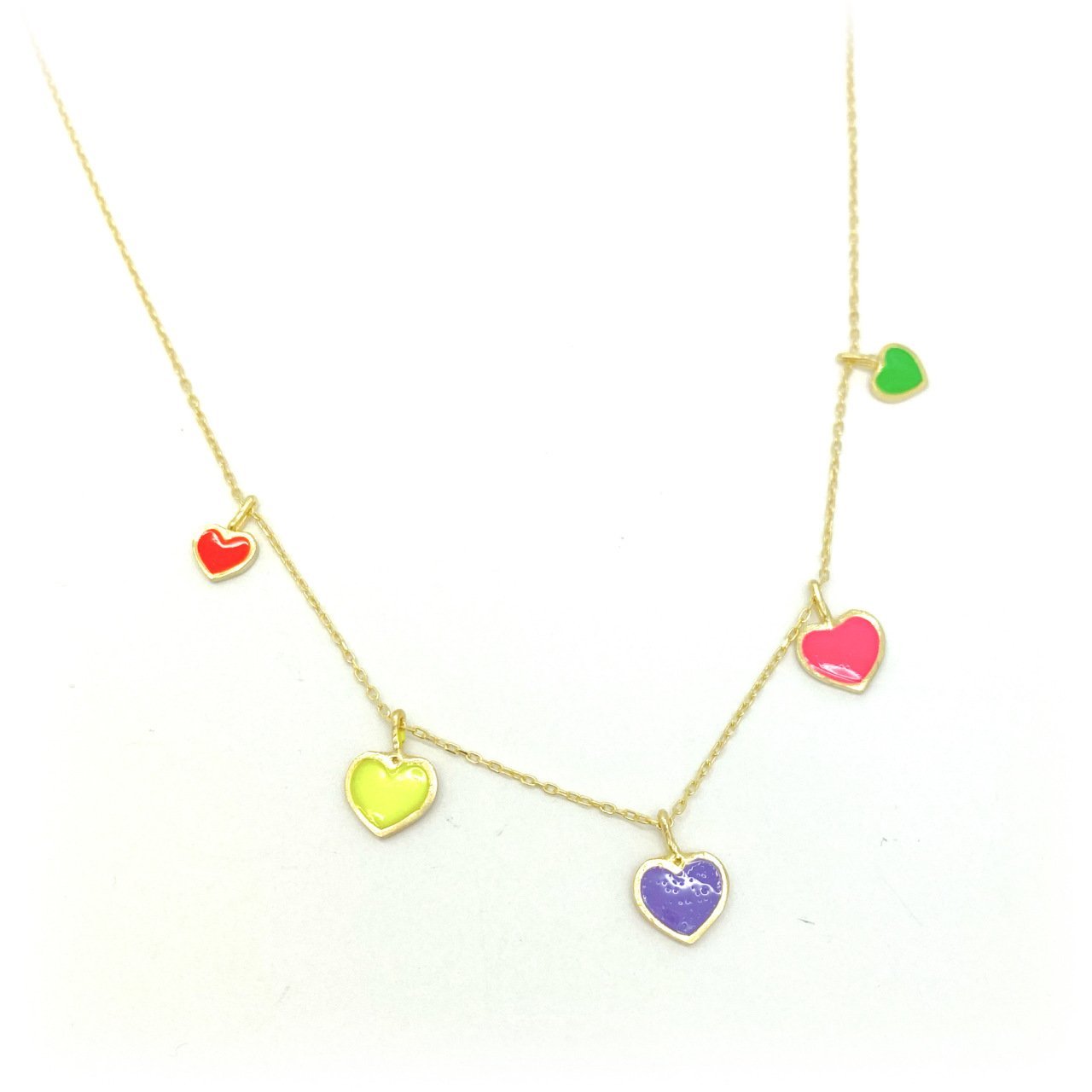 Renkli Mineli Gold Kalp Kolye