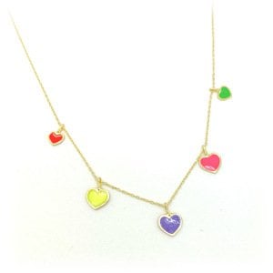 Renkli Mineli Gold Kalp Kolye