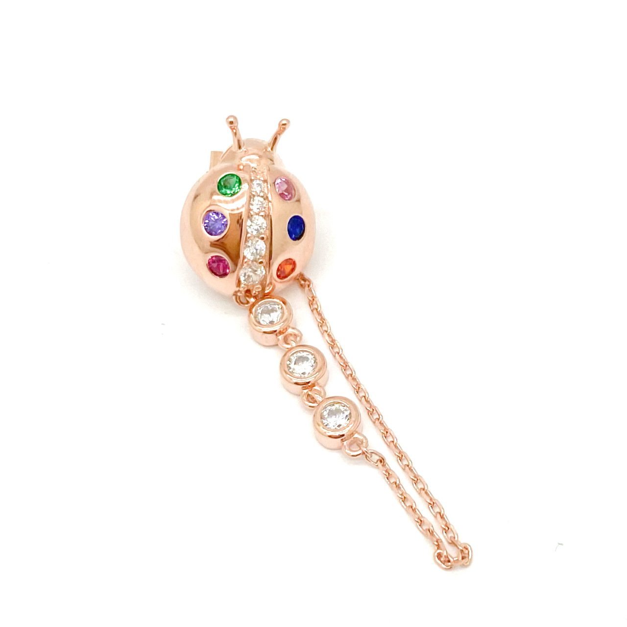 Gümüş Rose Renkli Uğurböceği Küpe -adet-