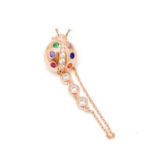 Gümüş Rose Renkli Uğurböceği Küpe -adet-