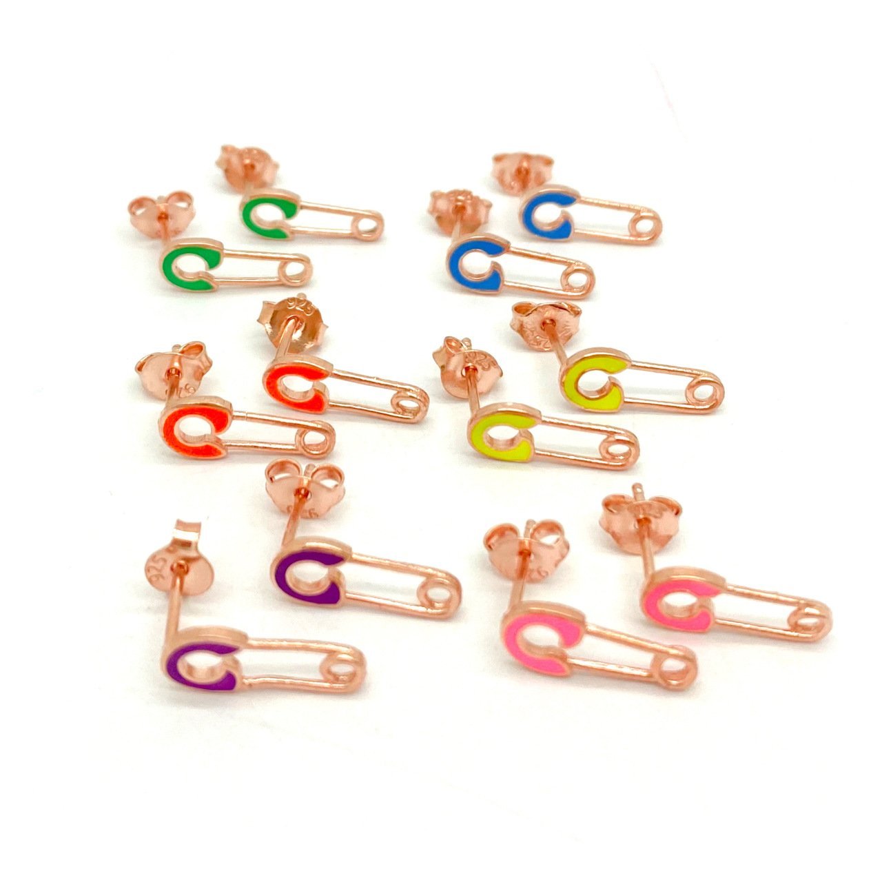 Tiny Colored Safety Pin Earrings -Tek-