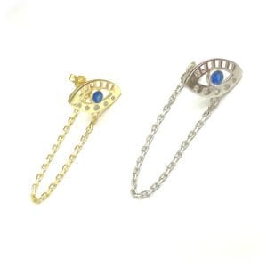 Gümüş Zincirli Göz Küpe -adet-Rodyum