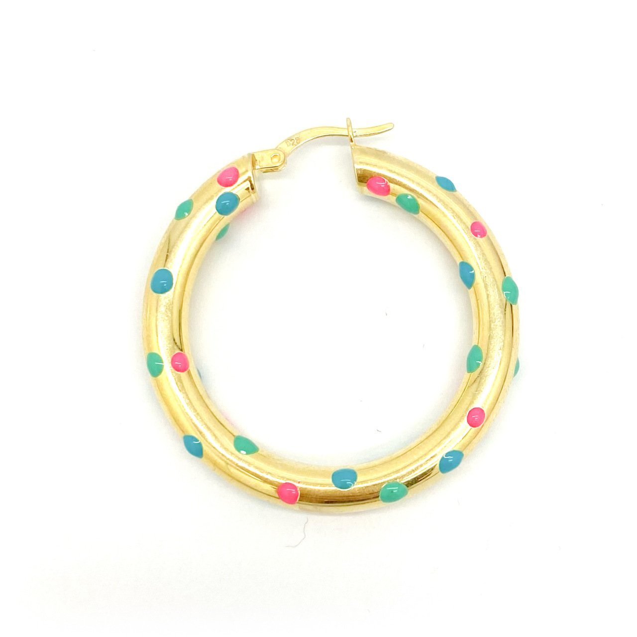 Renkli Mineli Kalın Gold Halka Küpe -adet- -4 cm-