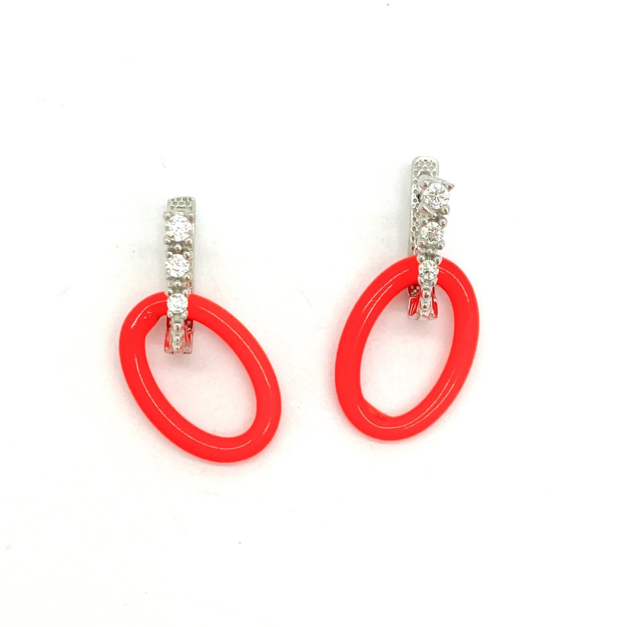 Neon Turuncu Oval Küpe -Çift-