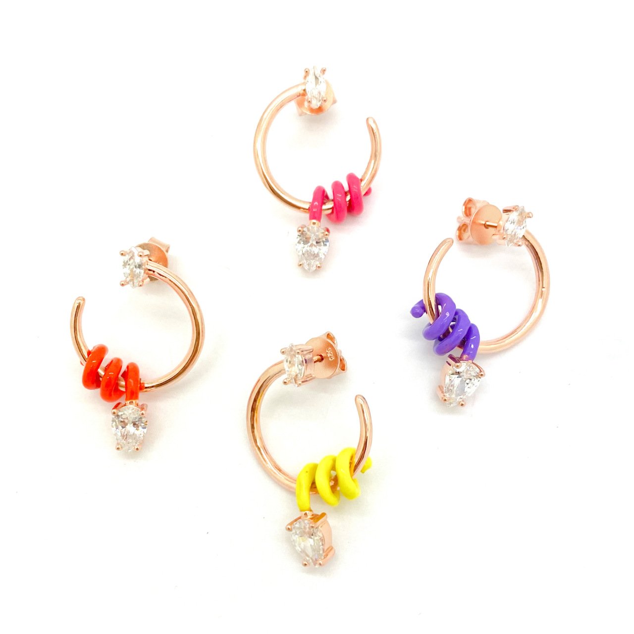 Single Stone Round Enamel Earrings -Tek-